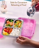 Spanker 800ML Stainless Steel Insulation Portable BPA Free Leak-Proof 3 Grid Capacity Bento Lunch Box for Kid Adult Student Children - Pink