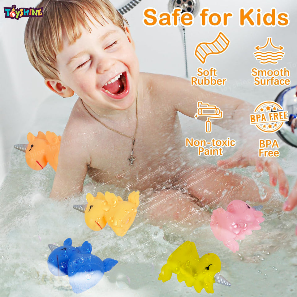 Toyshine 5 pc Floating Squeezy Cute Unicorn Bathtub Floating Squirter Toys for 1 2 3 4 Year Old Boys Girls Kids