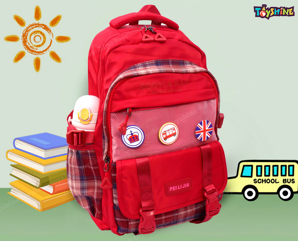 Toyshine Dark Check High School College Backpacks with Multiple Compartments, Pockets, and Side Bottle Holders for Teen Girls Boys Lightweight Bag