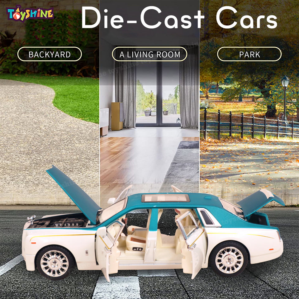Toyshine 1:24 Scale Rolls-Royce Alloy Car Metal Die Cast, Opening Doors, Vehicle Toy Car with Sound and Light for Kids Boy Girl Gift - Green