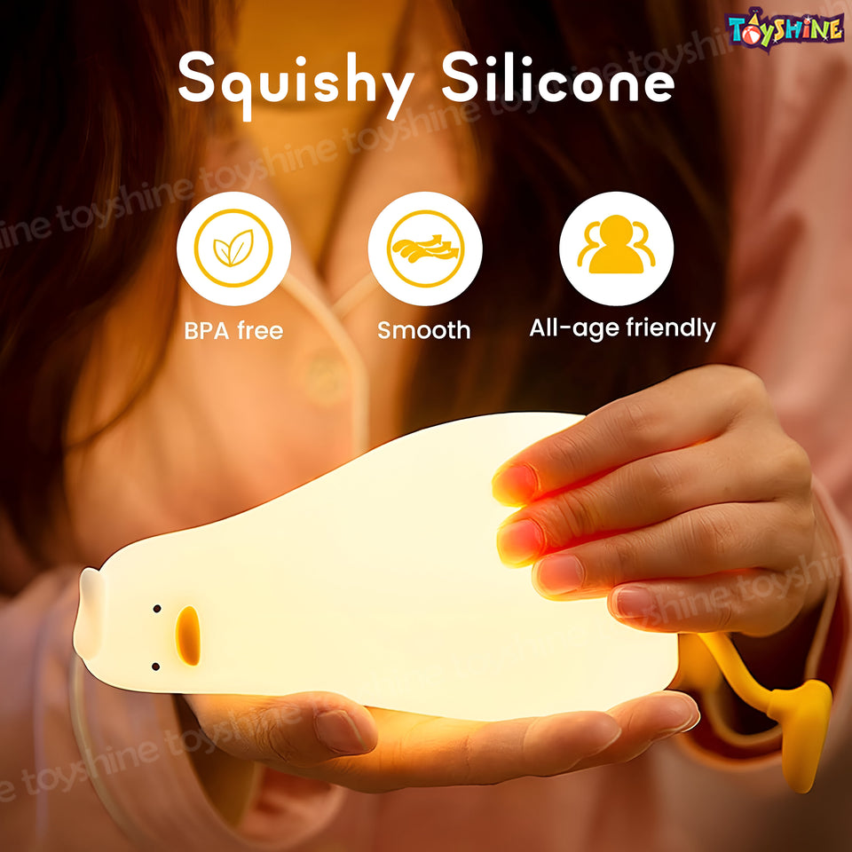 Toyshine Lying Duck Night Light Squishy Silicone 3 Level Dimmable LED Rechargeable Touch Lamp with timer function for Bedroom & Office