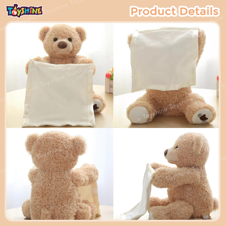 Toyshine 12" Peek-A-Boo Teddy Bear Beautiful & Soft Plush Musical Rechargeable Toy Doll with Moving Arms Voice Activated Feature Play Hide and Seek Funny Entertaining Gift for Kids