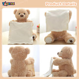 Toyshine 12" Peek-A-Boo Teddy Bear Beautiful & Soft Plush Musical Rechargeable Toy Doll with Moving Arms Voice Activated Feature Play Hide and Seek Funny Entertaining Gift for Kids