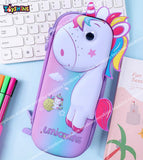 Toyshine Set of 2 Unicorn Hardtop Pencil Case with Tritan Grip Bottle - Kids Large Capacity School Supply Organizer Students Stationery - Girls Pen Pouch Pink Purple