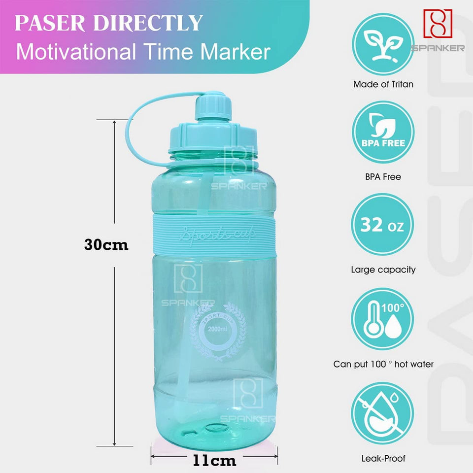 Spanker Sports Water Bottle 1.5 L / 55 OZ Half Gallon Carry Handle Big Water Jug For Sport | Ecofriendly, Plastic, Leakproof- Green