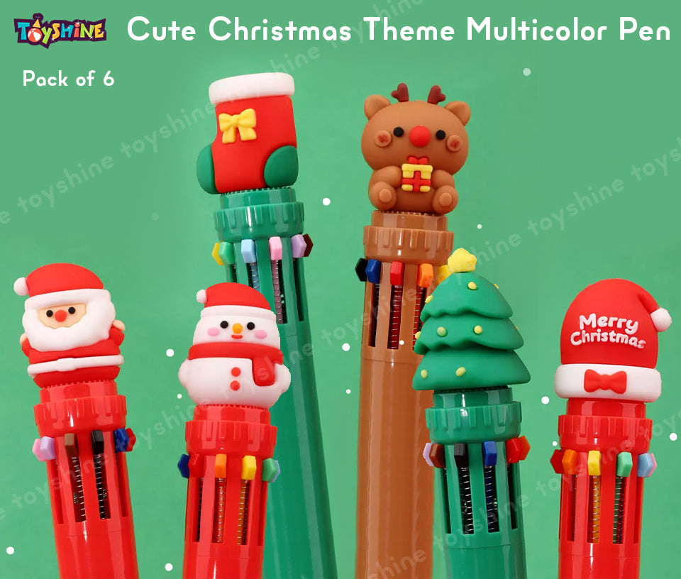 Toyshine Pack of 6 Cute Christmas Theme Multicolor 10-in- Ballpoint Pen 0.7mm Ballpoint Pens for Office Supplies Students Children Gift