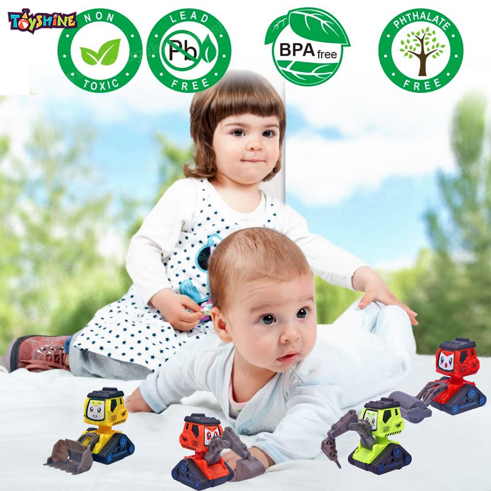 Toyshine Pack of 4 Plastic Construction Vehicle Automobile Car Toy Set, Friction Powered for Babies Toddlers Kids Boys Girls Age 3+ Years Old