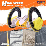 Toyshine Two-Wheeled Strike 2.4GHz 360° Rotating Remote Control Stunt Car with Lights Rechargeable with Wide Tires for Kids Boys Age of 4-12 Yellow