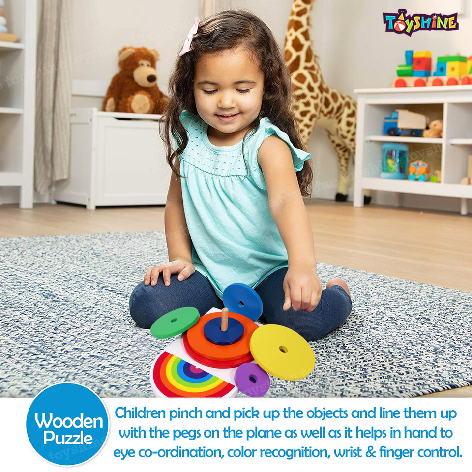 Toyshine Wooden Circle Shape Rainbow Stacker Learning Wooden Sorting & Stacking Toys for Kids