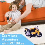 Toyshine 1:20 scale Remote Control Rechargeable 360° Spinning Action Racing Motorbike Toy with Light & Sound Function for Boys Girls 5-12 Years, Yellow