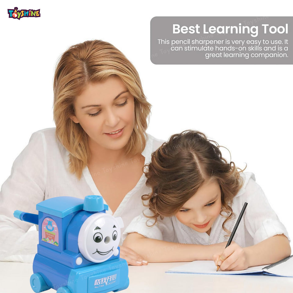 Toyshine Pack of 4 Train Shape Manual Handheld Easy to Operate Pencil Sharpener inbuilt with Stronger Helical Blade for Kids and Artists - Multicolor