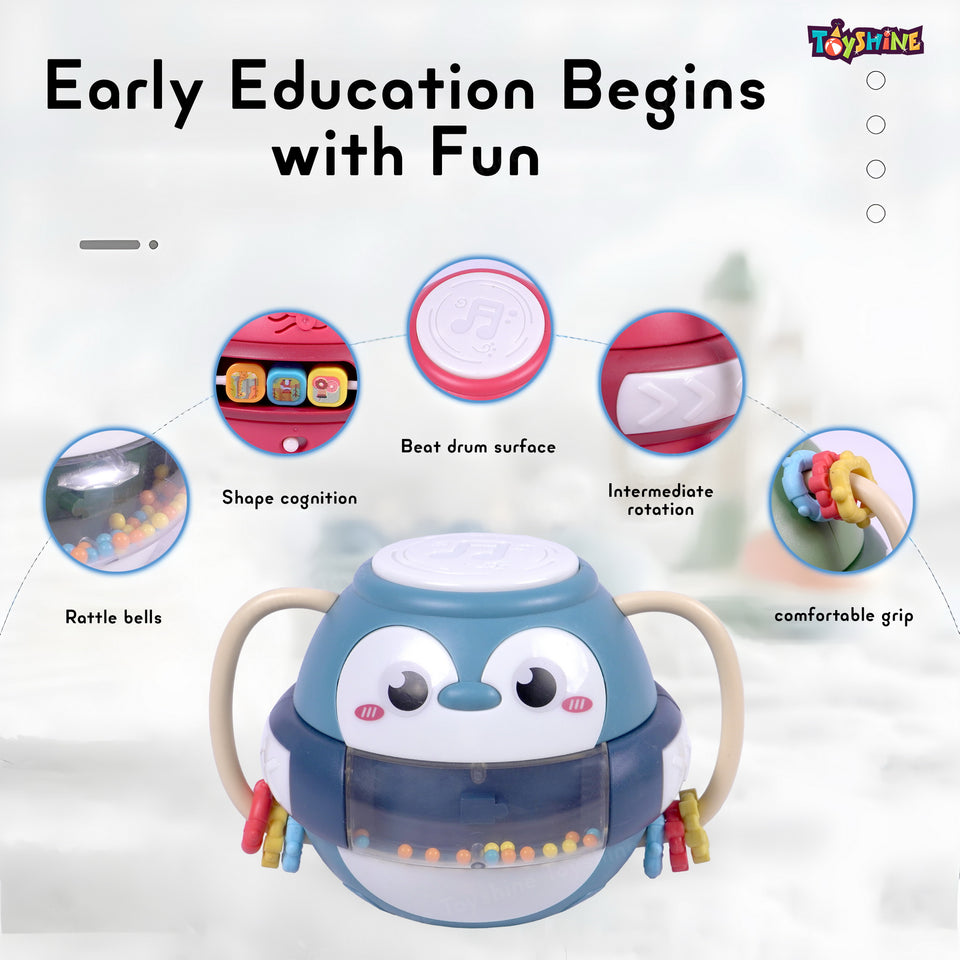 Toyshine Baby Intelligence Early Education Hand Drum Baby Penguy Musical Dance Beat Drum Toy Cum Rattle Children Educational Toys - Multicolor