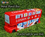 Toyshine Combo Pack of 6 Double Decker London Bus Metal Pencil Box with Moving Tyres and Sharpner | Birthday Return Gift Party Favor for Kids Boys, Birthday Party Return Gift - Red