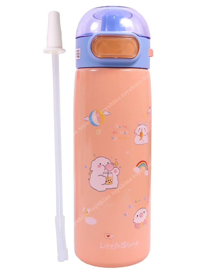 Toyshine Insulated Water Bottle for Kids Reusable Double Walled Steel Flask Metal Thermos, Spill Proof Lock Closure, BPA Free for School Home, Silicon Gripper Children's Drinkware, 410 ML, Peach