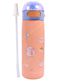 Toyshine Insulated Water Bottle for Kids Reusable Double Walled Steel Flask Metal Thermos, Spill Proof Lock Closure, BPA Free for School Home, Silicon Gripper Children's Drinkware, 410 ML, Peach