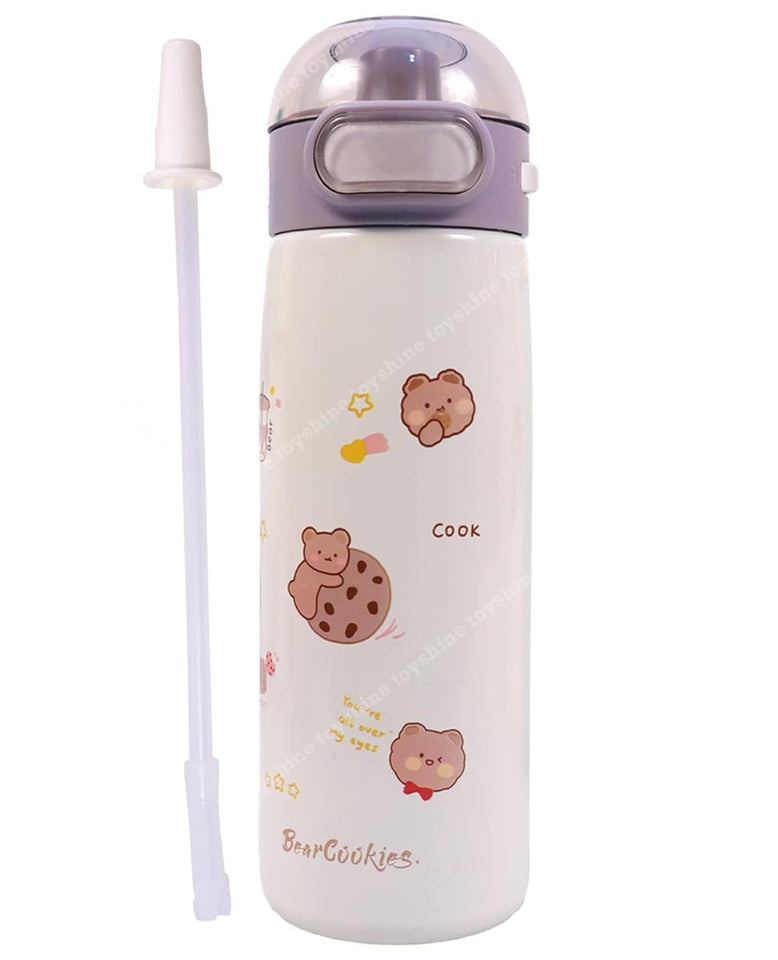 Toyshine Insulated Water Bottle for Kids Reusable Double Walled Steel Flask Metal Thermos, Spill Proof Lock Closure, BPA Free for School Home, Silicon Gripper Children's Drinkware, 410 ML, Cream