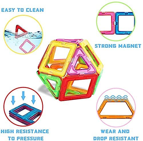Toyshine 126 Pcs Plastic Magnetic Tiles with Container, Building Blocks Construction Set Educational Stacking Toys - Indian