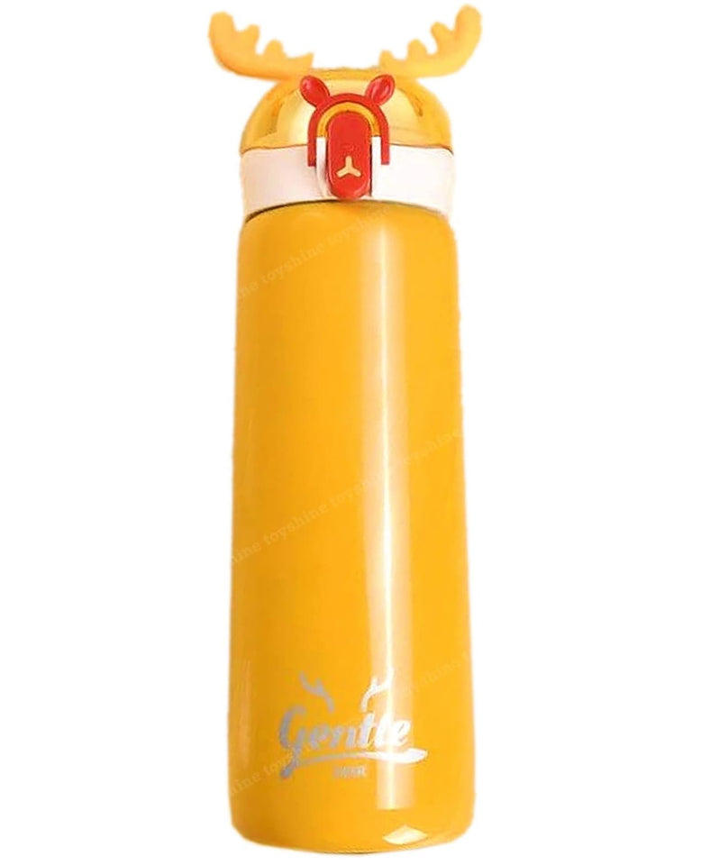 Toyshine Dear Shape Edition Insulated SUS 304 Kids Water Bottle Spill Valve Silicone Handle, Pop Button, BPA Free for Kids School, Children's Drinkware - 440 ML - Yellow