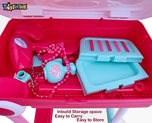 Toyshine Carry Along Dressing Table Make Up Set Beauty Table Toy with Briefcase and Accessories, Model for Girls Pretend Play Baby Toys Birthday Present 3-7 Year old
