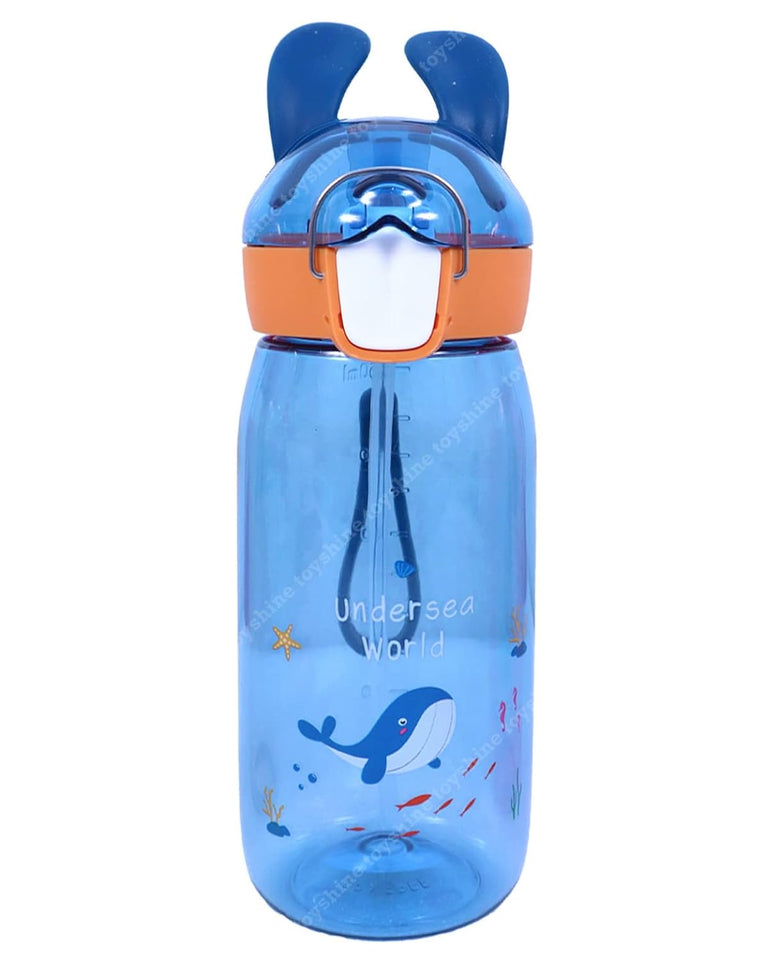 Toyshine Bunny Kids Water Bottle With Straw - Spill Proof Straw Valve, Pop Button, BPA Free Water Bottle for Kids School - Featuring Soft Silicone Handle Grip - Children's Drinkware - 550 ML - Blue