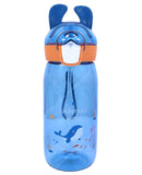 Toyshine Bunny Kids Water Bottle With Straw - Spill Proof Straw Valve, Pop Button, BPA Free Water Bottle for Kids School - Featuring Soft Silicone Handle Grip - Children's Drinkware - 550 ML - Blue
