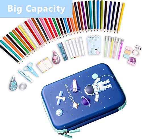 Toyshine Astronaut Space Theme 3D EVA Hardtop Pencil Case with Compartments - Kids Large Capacity School Supply Organizer Students Stationery Box - Girls Boys Pen Pouch, Blue