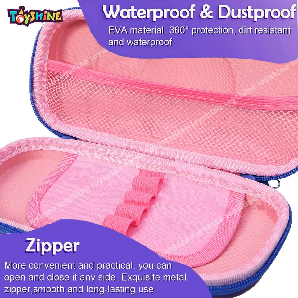 Toyshine Teddy Space Compact Hardtop Pencil Case with Multiple Compartments - Kids School Supply Organizer Students Stationery Box - Girls Boys Pen Pouch- Blue