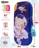 Toyshine Teddy Space Compact Hardtop Pencil Case with Multiple Compartments - Kids School Supply Organizer Students Stationery Box - Girls Boys Pen Pouch- Blue