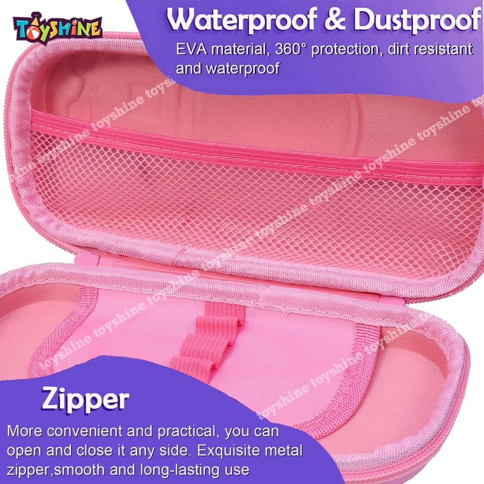 Toyshine Baby Astronaut Compact Hardtop Pencil Case with Multiple Compartments - Kids School Supply Organizer Students Stationery Box - Girls Boys Pen Pouch- Pink