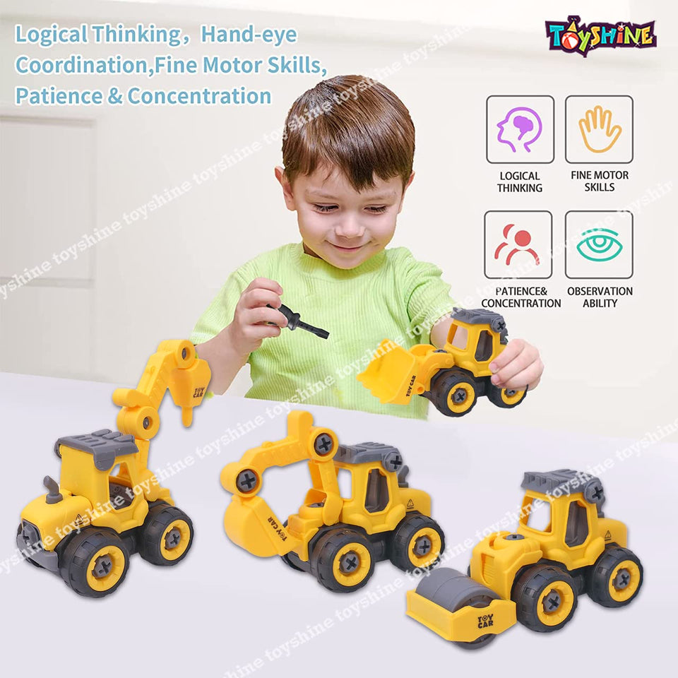 Toyshine Take Apart Toys 4 Pack - DIY Construction Engineering Car Toy, Kids STEM Sand Toys for Toddlers Age 3-5, Building Sandbox Toys Truck, Birthday Gifts for Boys 2 3 4 5 6 Year Old