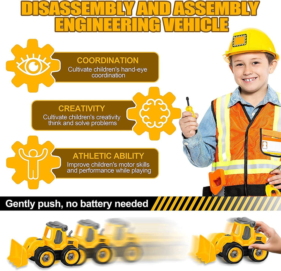 Toyshine Take Apart Toys 4 Pack - DIY Construction Engineering Car Toy, Kids STEM Sand Toys for Toddlers Age 3-5, Building Sandbox Toys Truck, Birthday Gifts for Boys 2 3 4 5 6 Year Old