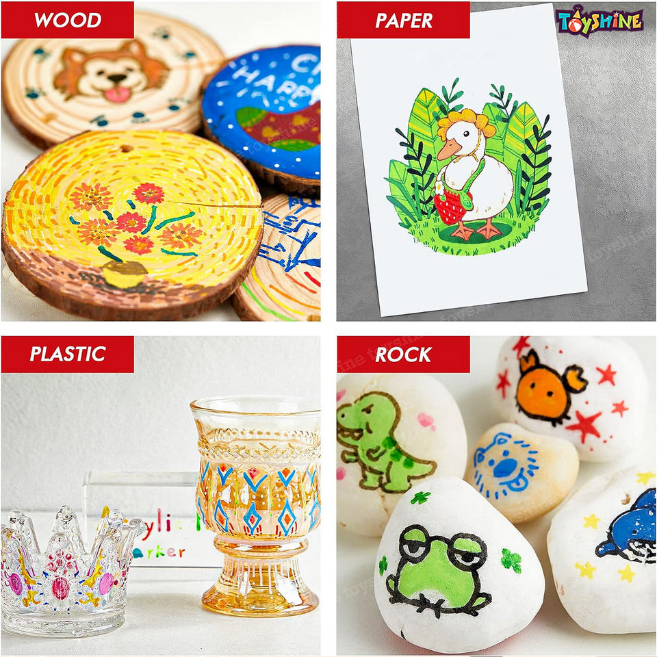 Toyshine 48 Pack Acrylic Paint Markers For Rock Wood Canvas Glass Ceramic Plastic Metal Stone Painting DIY Crafts Making Art and Craft Supplies