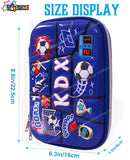 Toyshine Sports Goal Theme Hardtop Pencil Case with Compartments - Kids Large Capacity School Supply Organizer Students Stationery Box - Girls Boys Pen Pouch - Blue