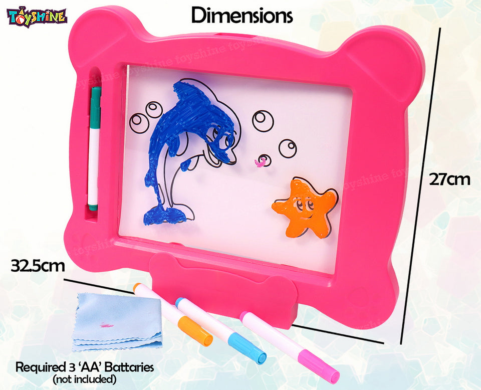 Toyshine Big Magic Pad Light Up LED Drawing Tablet with Stencils, 4 Neon Pens, Dry Eraser, Glow Boost Card - Pink