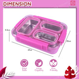 Spanker 800ML Stainless Steel Insulation Portable BPA Free Leak-Proof 3 Grid Capacity Bento Lunch Box for Kid Adult Student Children - Pink