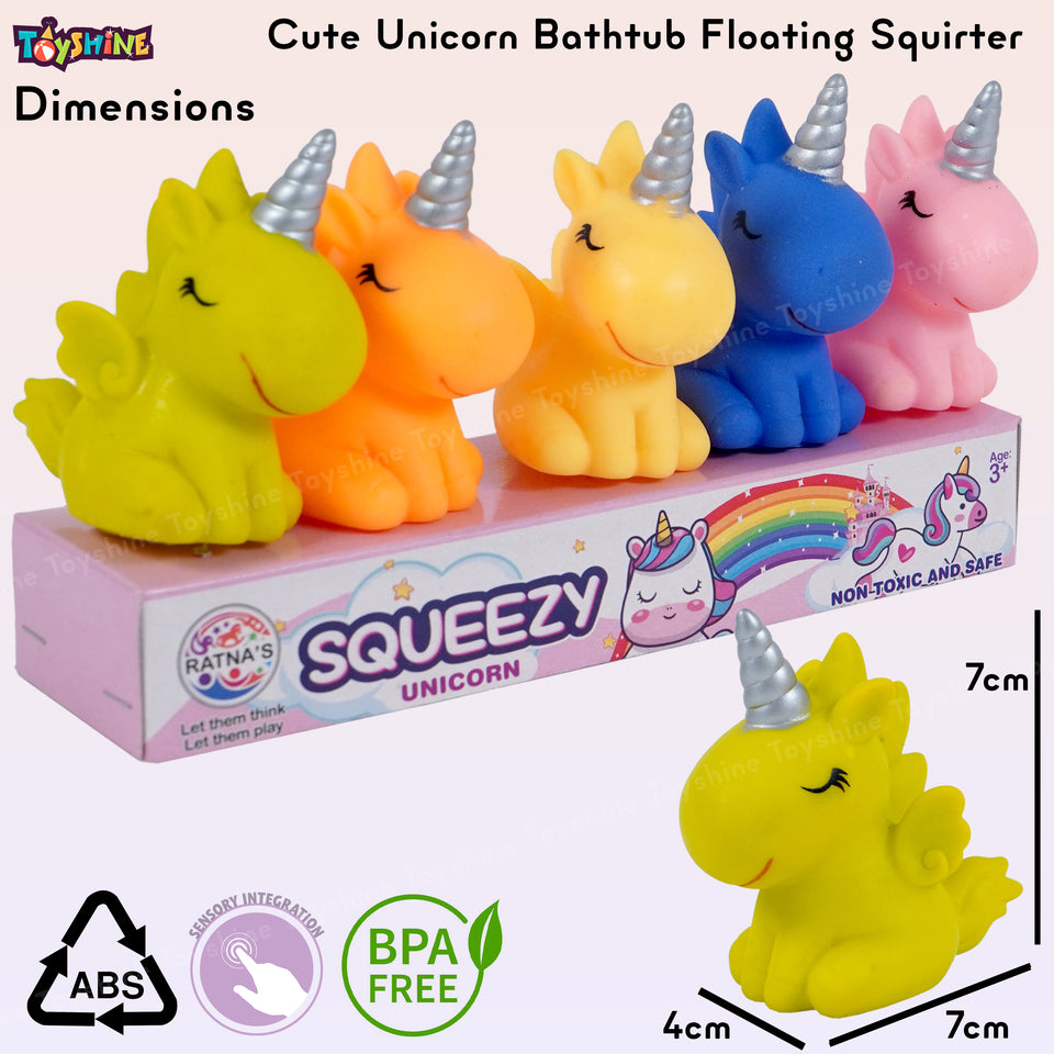 Toyshine 5 pc Floating Squeezy Cute Unicorn Bathtub Floating Squirter Toys for 1 2 3 4 Year Old Boys Girls Kids