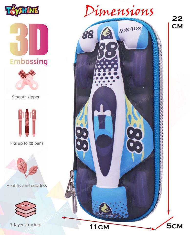 Toyshine 88 Racer Hardtop Pencil Case with Compartments - Kids Large Capacity School Supply Organizer Students Stationery Box - Girls Boys Pen Pouch- Light Green