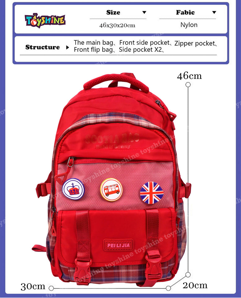 Toyshine Dark Check High School College Backpacks with Multiple Compartments, Pockets, and Side Bottle Holders for Teen Girls Boys Lightweight Bag