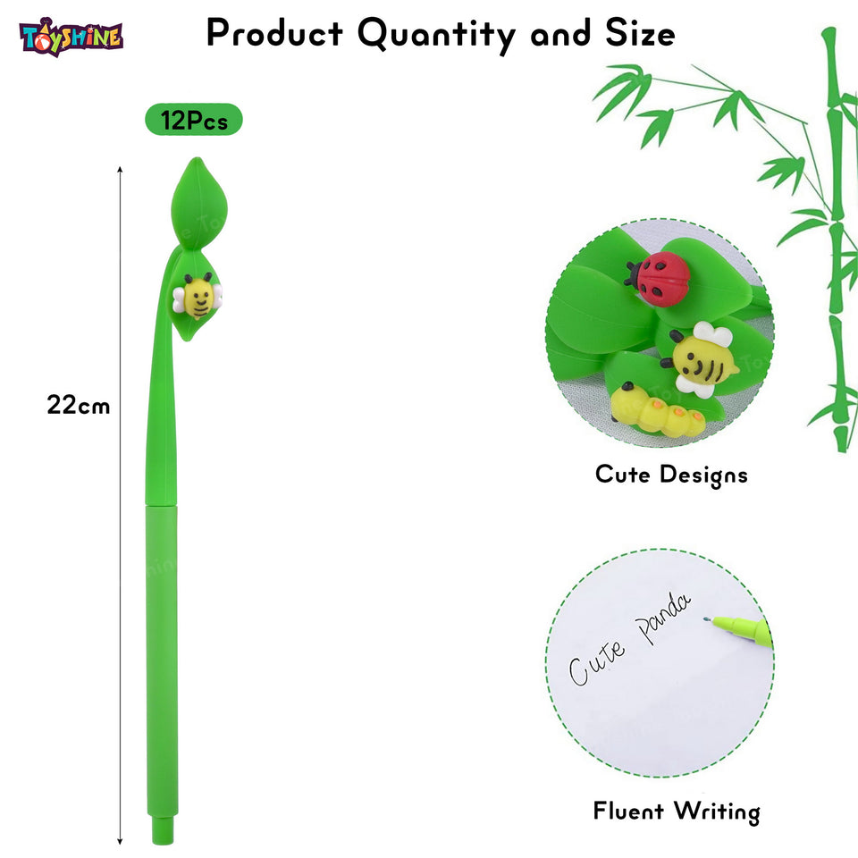 Toyshine 12pc Insect on Leaf Design Gel Pens | Cute Fancy Fine Point Pen for Office Stationary School Supplies Birthday Party Favor Return Gift