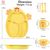 Spanker 7 Piece Mealtime Bamboo Dinnerware for Kids Toddler, Plate and Bowl Set Eco Friendly Dishwasher Safe Great Gift for Birthday - Kuku Cock (Yellow)