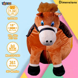 Toyshine Soft Stuffed Horse Shape Inflatable Ride-On Pony Hippity Hop Jumping Hopping Ball for Kids, Pump Included - Brown