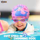 Toyshine Kids Swim Goggles and Swim Hat Child Shark Cute Swimming Kit Cartoon Blue Silicone Waterproof Hat Anti Fog Swim Glasses for Child Boys Girls Age 3-12- Mermaid