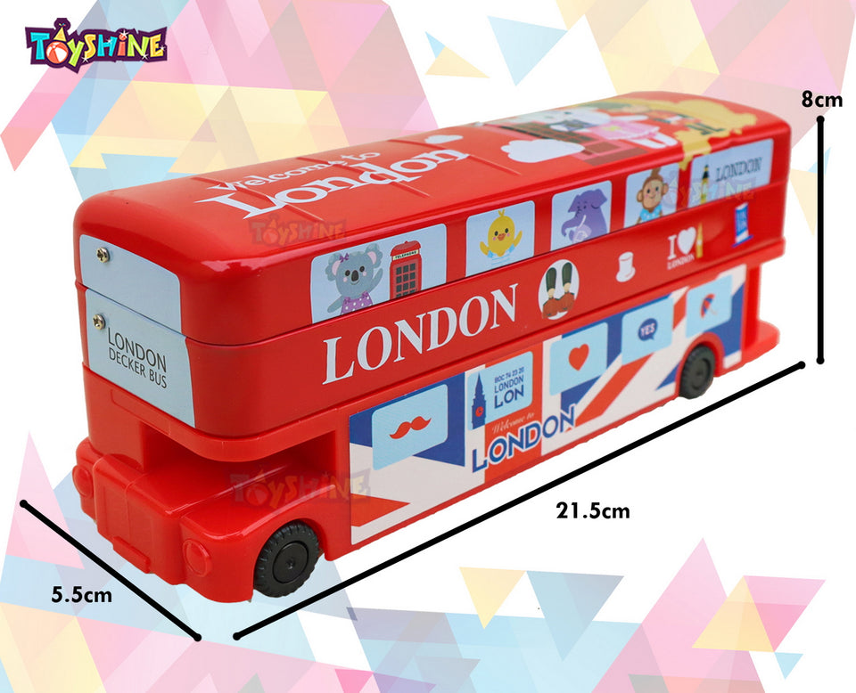 Toyshine Combo Pack of 6 Double Decker London Bus Metal Pencil Box with Moving Tyres and Sharpner | Birthday Return Gift Party Favor for Kids Boys, Birthday Party Return Gift - Red