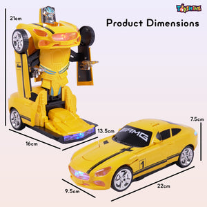 Toyshine 2 in 1 Bump and Go Battery Operated Transformer Robot Car Toy with Light and Sound for Kids Age 2+ Fun Educational Toy Birthday Party Return Gift - Yellow