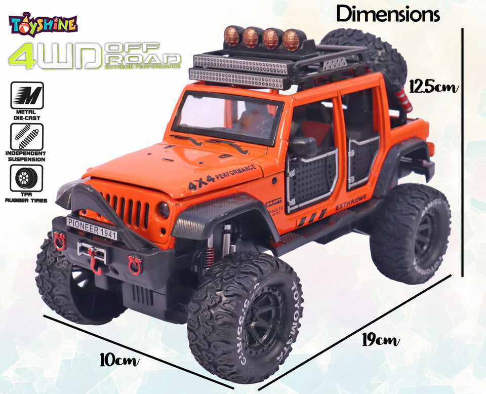 Toyshine 1:24 4WD Off Road Die Cast, Opening Doors, Vehicle Toy Car, Music and Lights - Orange