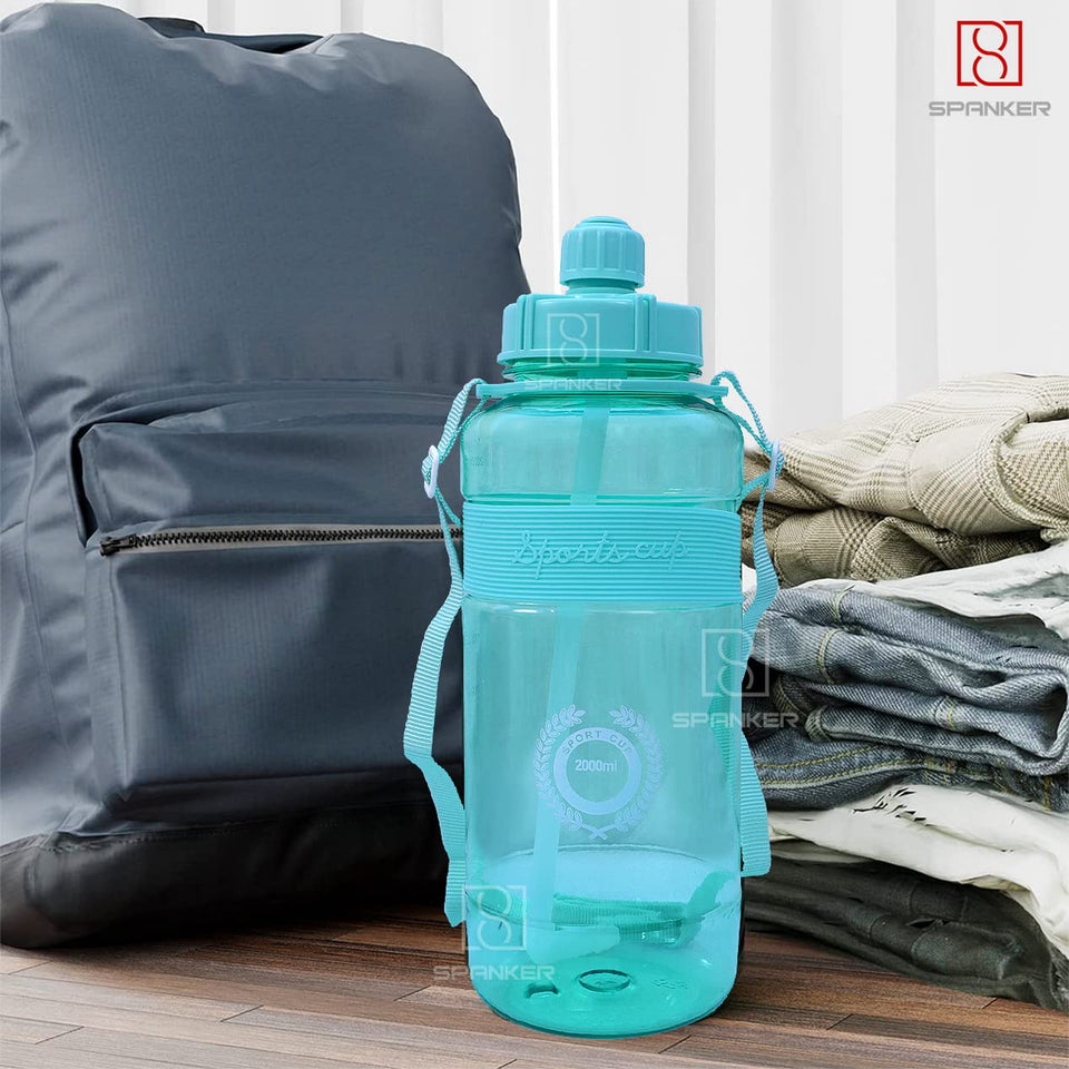 Spanker Sports Water Bottle 1.5 L / 55 OZ Half Gallon Carry Handle Big Water Jug For Sport | Ecofriendly, Plastic, Leakproof- Green