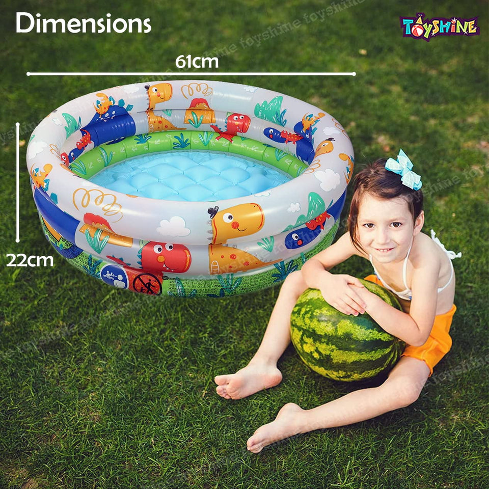 Toyshine Inflatable 3 Rings Baby Bath Tub Swimming Pool Play Centre Toy for Kids - 61 x 61 x 22 Cm- Dino