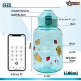Toyshine Jumbo Tank 1200 ML Kids Water Bottle With Stainer, BPA Free Children's Drinkware with Button Lock, Green