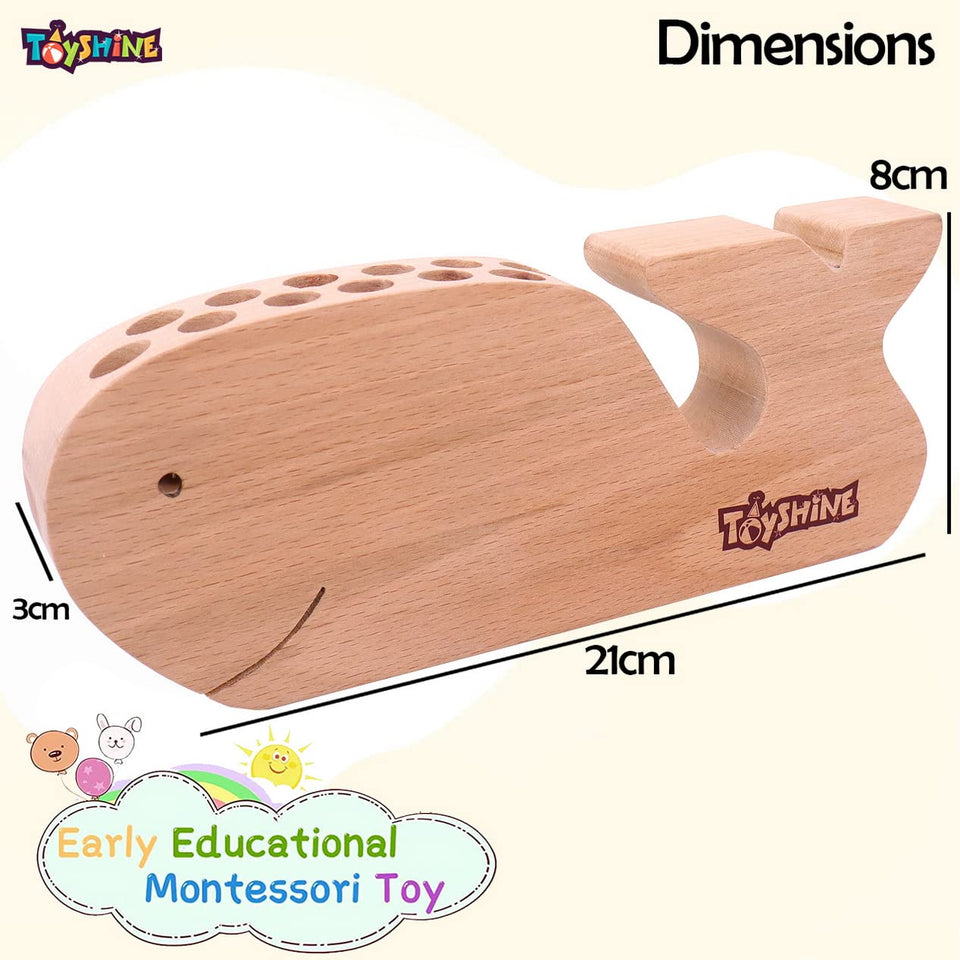 Toyshine Animal Shaped Wooden Pen Pencil Holder|Desk Organizer - Whale