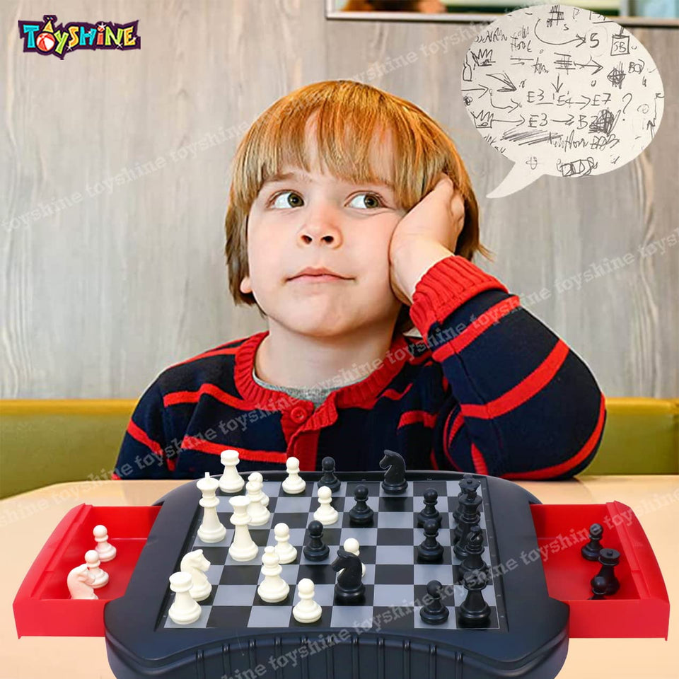 Toyshine 6 in 1 Game Set for Kid and Adults, Magnetic Board with Side Storage Drawers | Chess, Ludo, Checkers, Backagammon, Snakes and Ladders